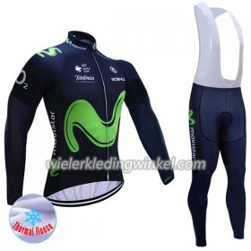 Set Fietsshirt Lange Mouw + Lange Koersbroek 2017 Movistar Team Dames N001 Winter Thermal Fleece